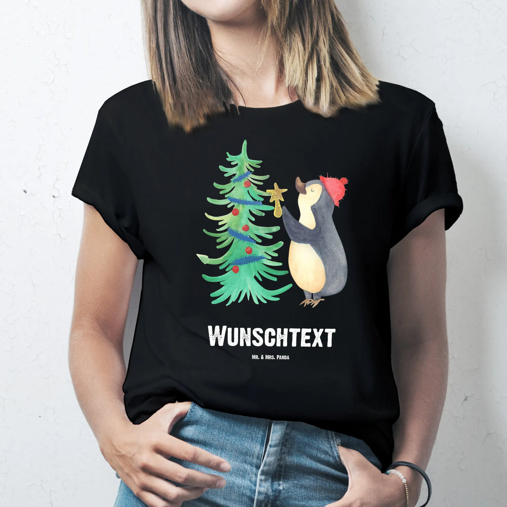Rozmiar L Personalizowana koszulka Pingwin choinka Bedrucken, T-Shirt mit Aufruck, T-Shirt Personalisiert, Wunschtext, T-Shirt mit Namen, Nikolaus, Weihnachtsdeko, Winter, Heiligabend, Advent, Wintermotiv, Weihnachten, Pinguin