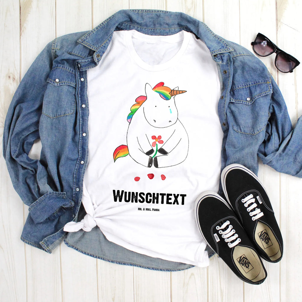 Rozmiar L Personalizowana koszulka Jednorożec Smutny Wunschtext, T-Shirt mit Namen, T-Shirt Personalisiert, Bedrucken, T-Shirt mit Aufruck, Einhorn Deko, Unicorn, Einhorn, Einhörner, Glitzer, Freunde, Liebe, Trauer, Blume, Trösten. Freundschaft, Grußkarte