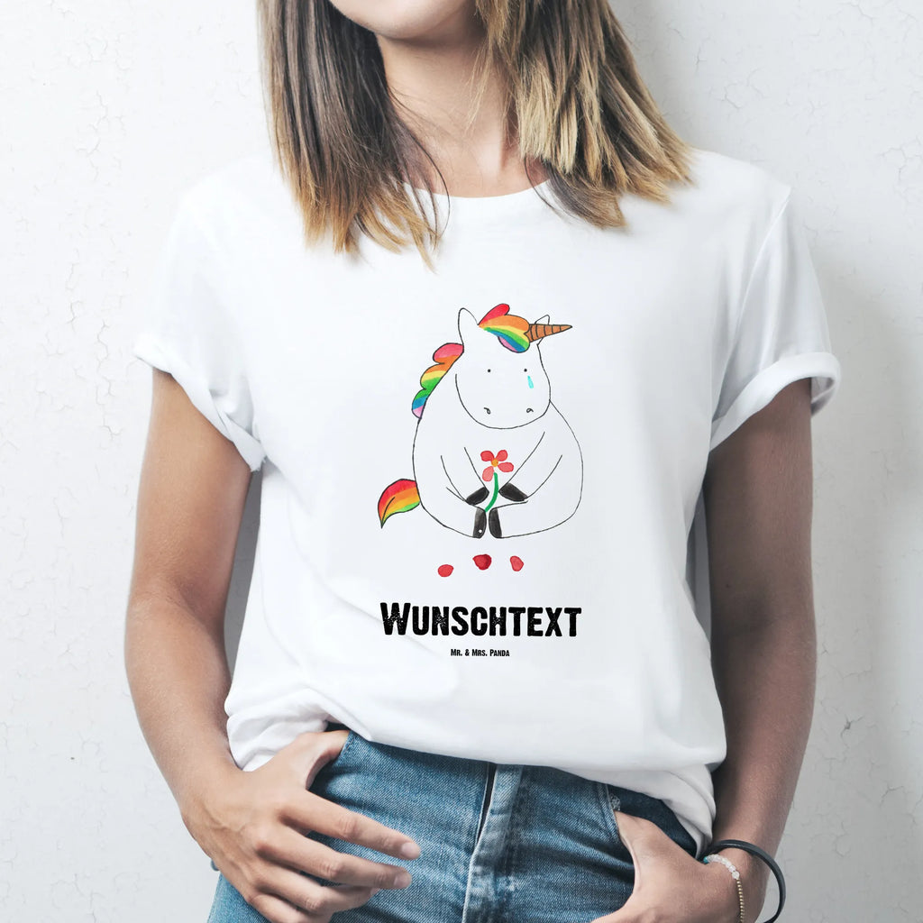 Rozmiar L Personalizowana koszulka Jednorożec Smutny Wunschtext, T-Shirt mit Namen, T-Shirt Personalisiert, Bedrucken, T-Shirt mit Aufruck, Einhorn Deko, Unicorn, Einhorn, Einhörner, Glitzer, Freunde, Liebe, Trauer, Blume, Trösten. Freundschaft, Grußkarte