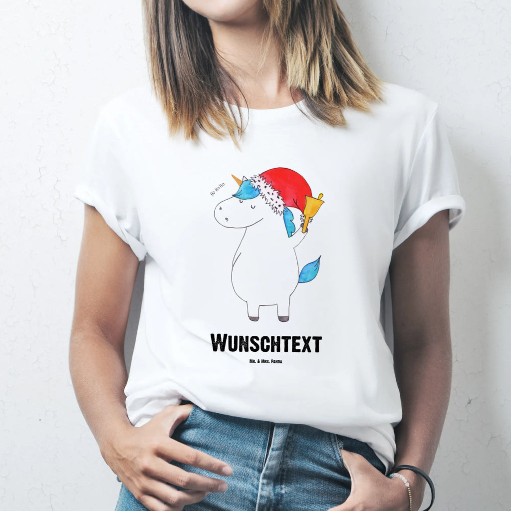 Rozmiar L Personalizowana koszulka Jednorożec Mikołaj T-Shirt Personalisiert, T-Shirt mit Namen, Wunschtext, Bedrucken, T-Shirt mit Aufruck, Einhorn Deko, Unicorn, Einhorn, Einhörner, Feenstaub, Nikolaus, Weihnachten, Gin, Wunschliste, Schoki, Wunschzettel, Schokolade, Weihnachtsmann