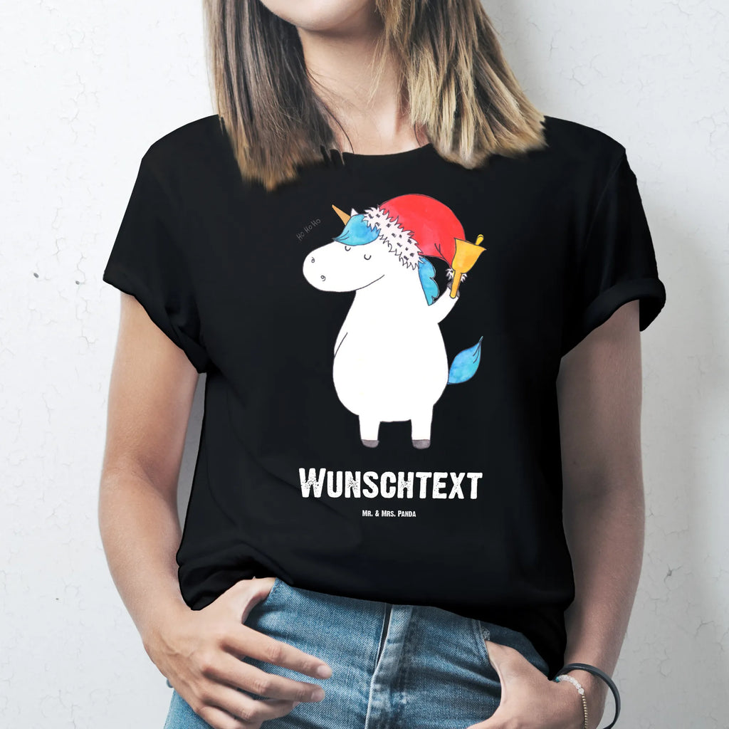 Rozmiar L Personalizowana koszulka Jednorożec Mikołaj T-Shirt Personalisiert, T-Shirt mit Namen, Wunschtext, Bedrucken, T-Shirt mit Aufruck, Einhorn Deko, Unicorn, Einhorn, Einhörner, Feenstaub, Nikolaus, Weihnachten, Gin, Wunschliste, Schoki, Wunschzettel, Schokolade, Weihnachtsmann