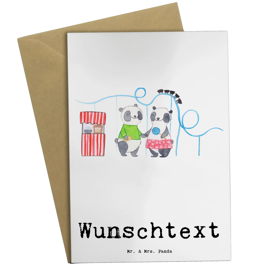 Personalised greetings card pandas visit amusement park Gift, sport, hobby, giving, thank you, award, profit, athlete, ride a roller coaster, Visit an amusement park