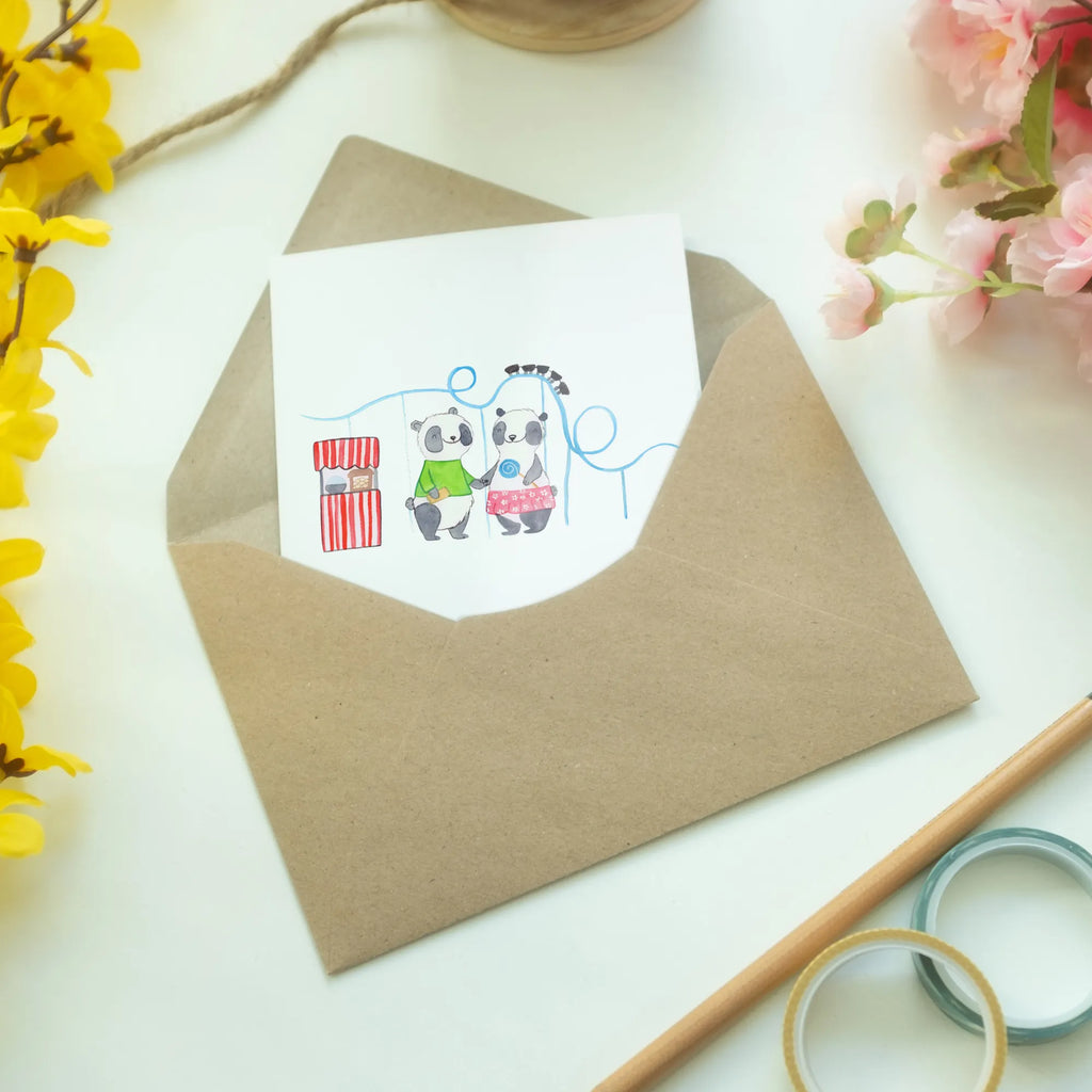 Personalised greetings card pandas visit amusement park Gift, sport, hobby, giving, thank you, award, profit, athlete, ride a roller coaster, Visit an amusement park