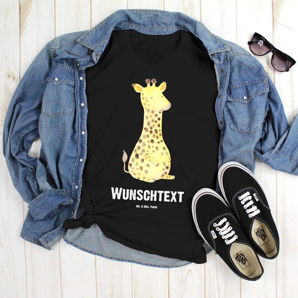 Rozmiar L Personalizowana koszulka żyrafa Zadowolony T-Shirt mit Aufruck, Wunschtext, T-Shirt mit Namen, T-Shirt Personalisiert, Bedrucken, Wildtiere, Afrika, Glück, Zufrieden, Giraffe, Abenteuer