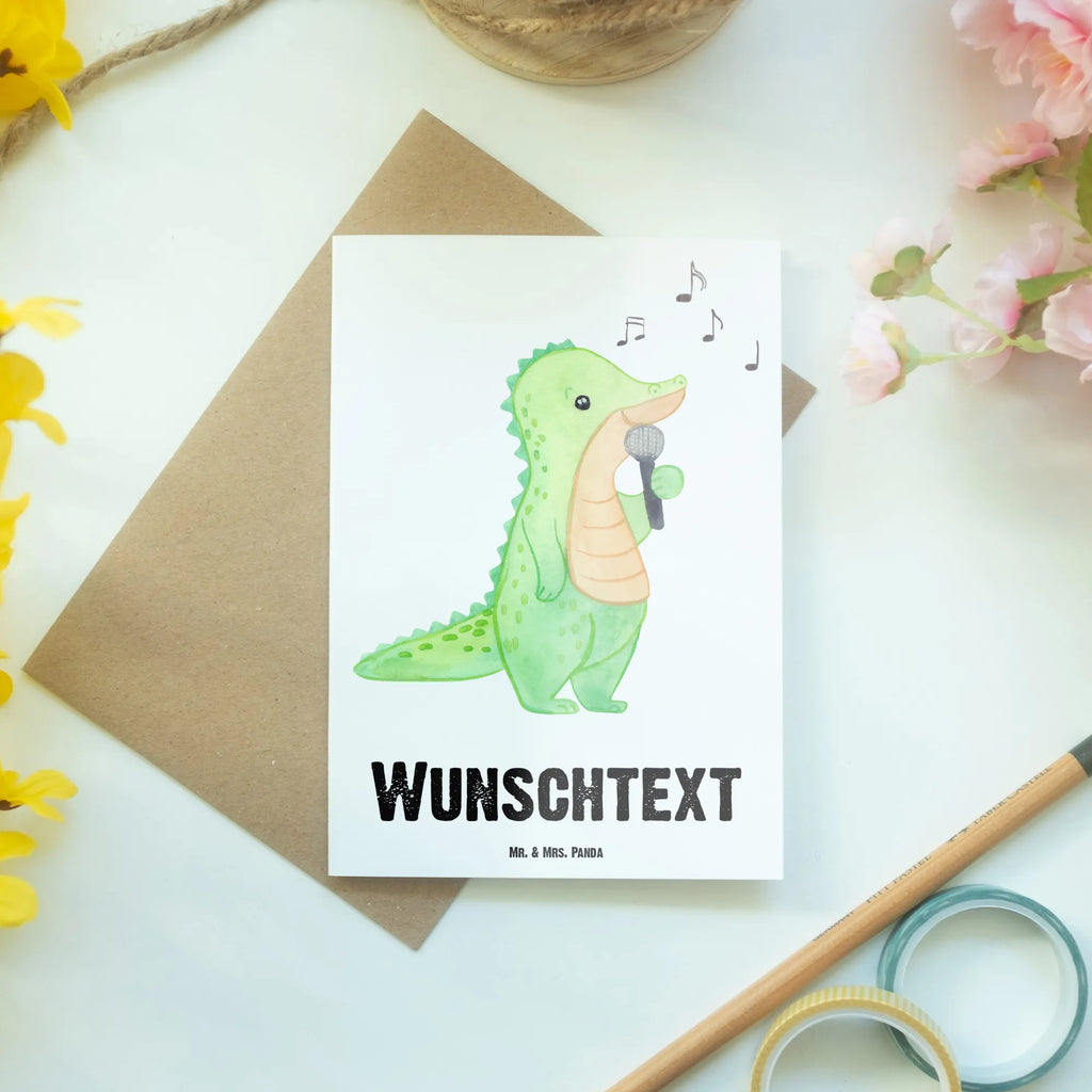 Personalised greetings card crocodile To sing Gift, sport, hobby, giving, thank you, award, profit, athlete, band, vocals, hobby singers, Singing, live performance