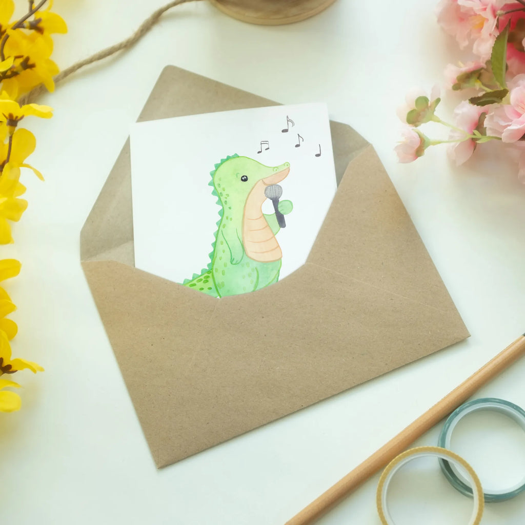 Personalised greetings card crocodile To sing Gift, sport, hobby, giving, thank you, award, profit, athlete, band, vocals, hobby singers, Singing, live performance