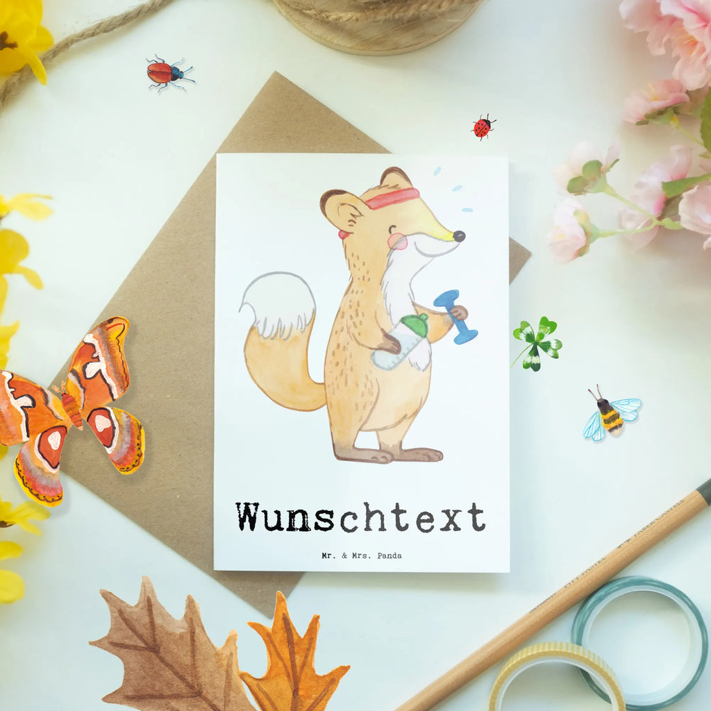Personalised greetings card Fox fitness Gift, sport, hobby, giving, thank you, award, profit, athlete, Fitness, exercising, gym, sports club, weight training