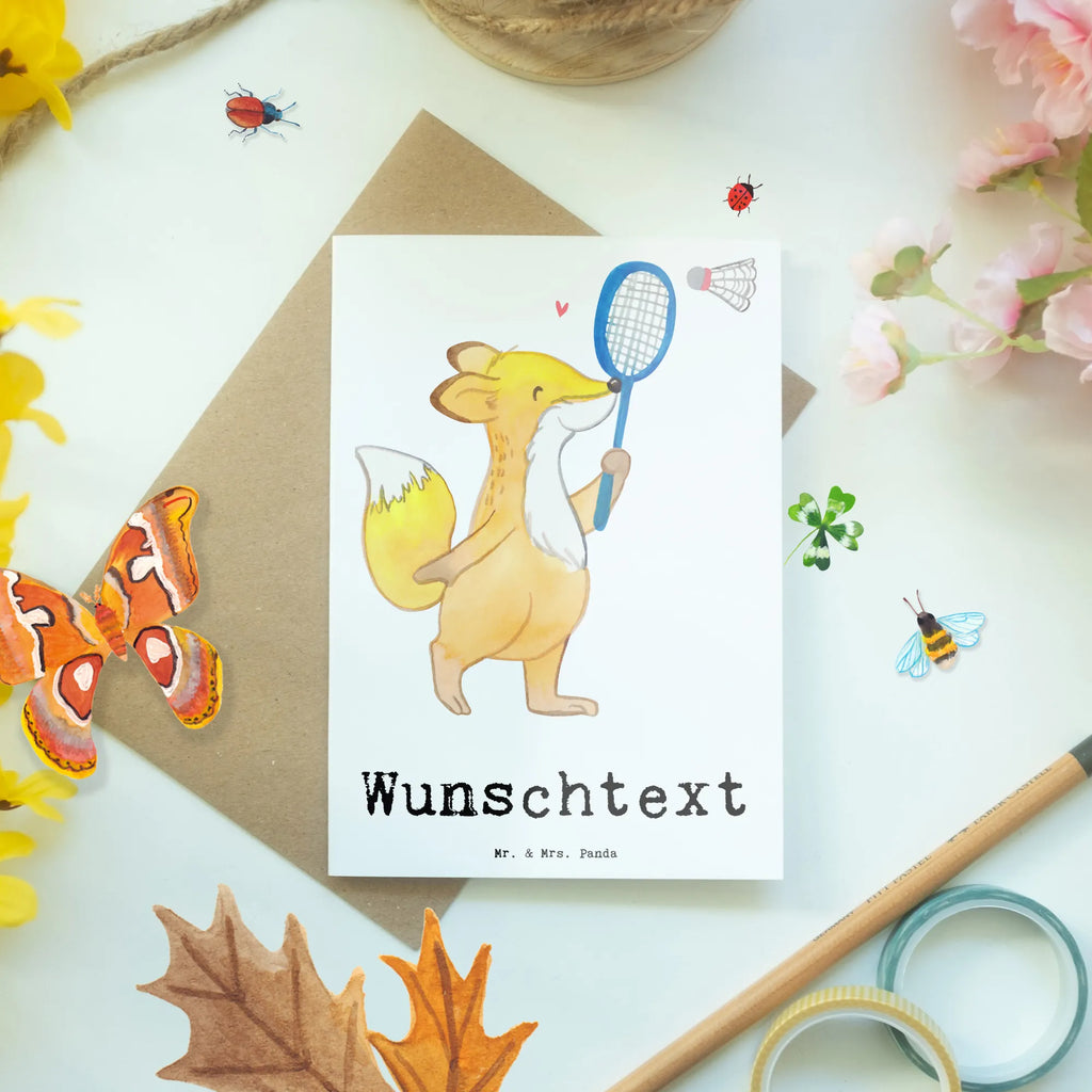 Personalised greetings card Fox play badminton Gift, sport, hobby, giving, thank you, award, profit, athlete, Play shuttlecock, badminton