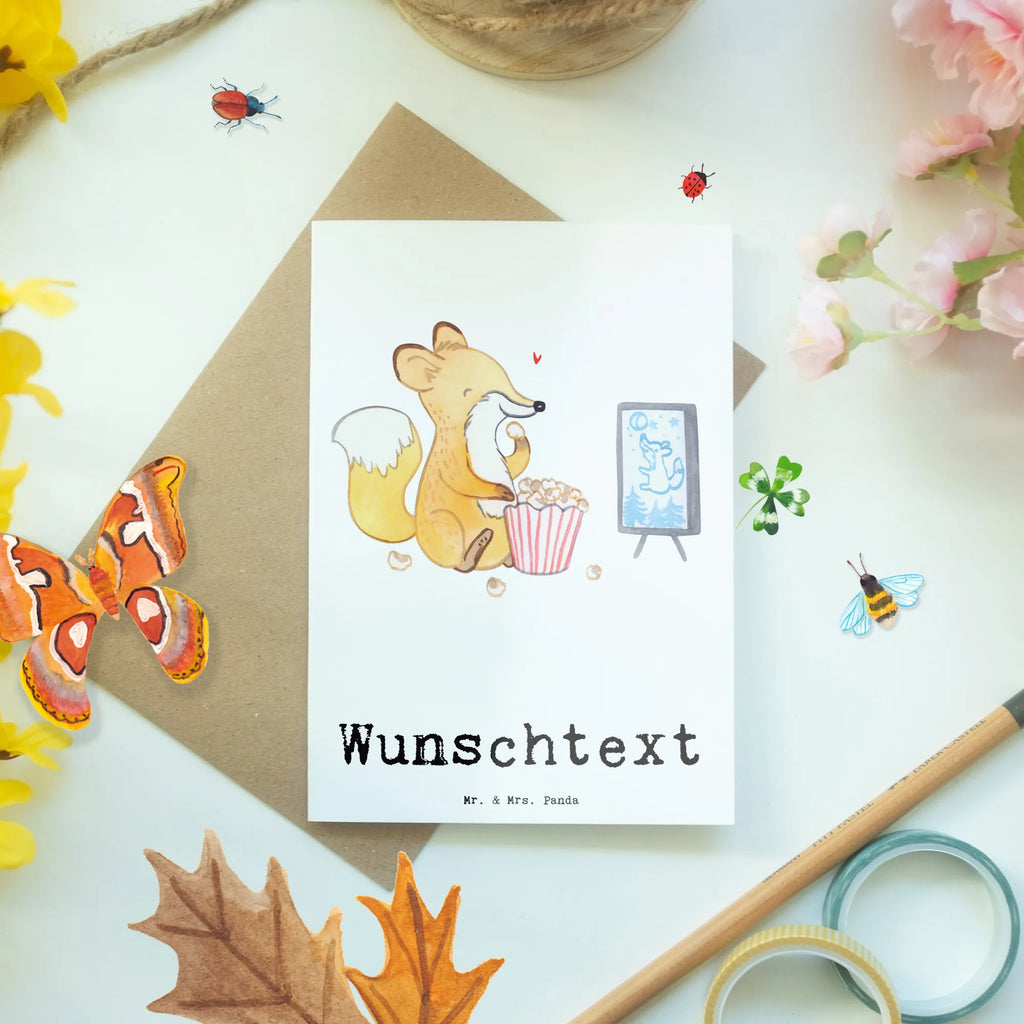 Personalised greetings card Fox watch movies Gift, sport, hobby, giving, thank you, award, profit, athlete, cinema, television, TV, watching movies, Movie night