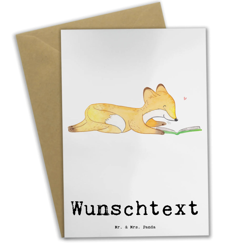 Personalised greetings card Fox To read Gift, sport, hobby, giving, thank you, award, profit, athlete, read books, read, bookworm