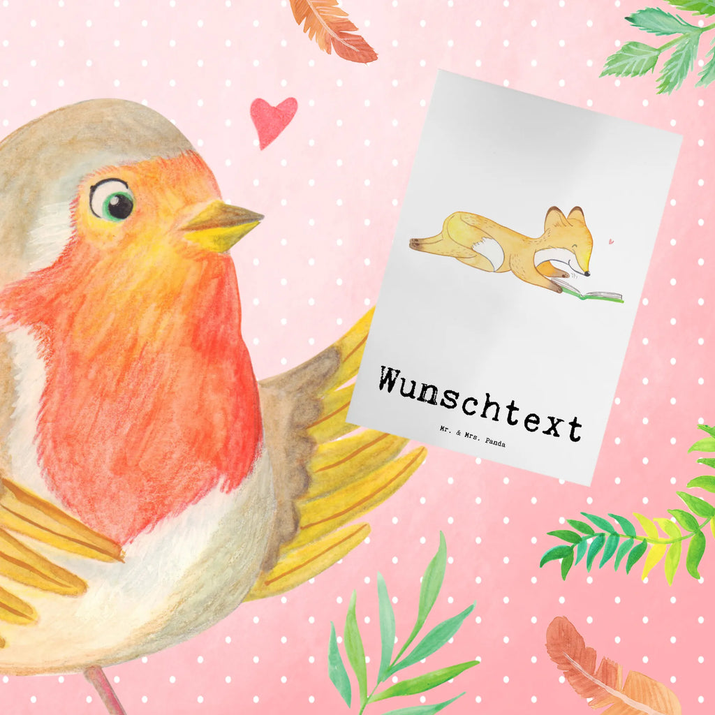 Personalised greetings card Fox To read Gift, sport, hobby, giving, thank you, award, profit, athlete, read books, read, bookworm