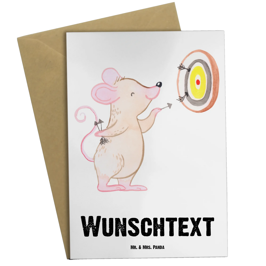 Personalised greetings card Mouse play darts Gift, sport, hobby, giving, thank you, award, profit, athlete, Play darts, darts tournament, darts