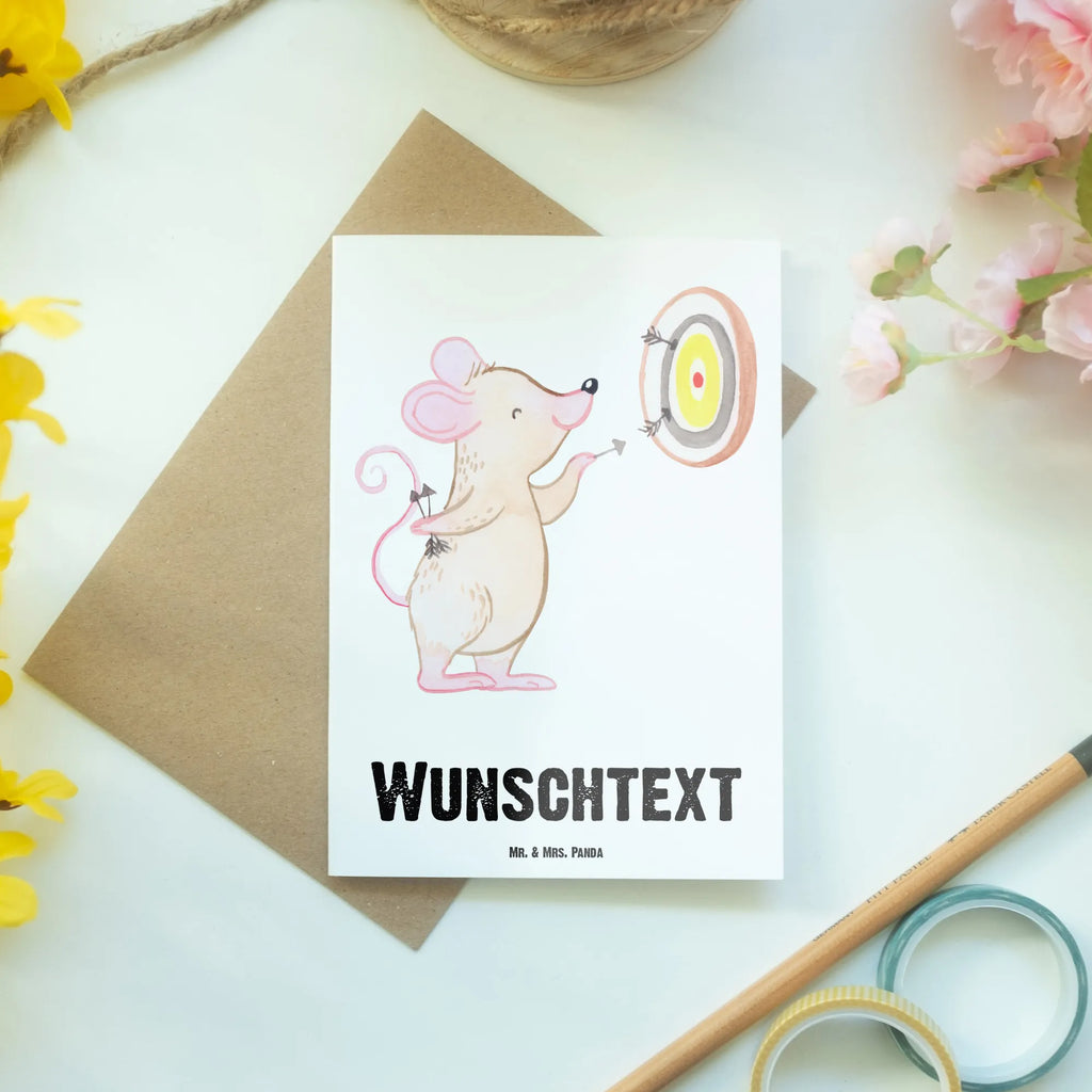 Personalised greetings card Mouse play darts Gift, sport, hobby, giving, thank you, award, profit, athlete, Play darts, darts tournament, darts