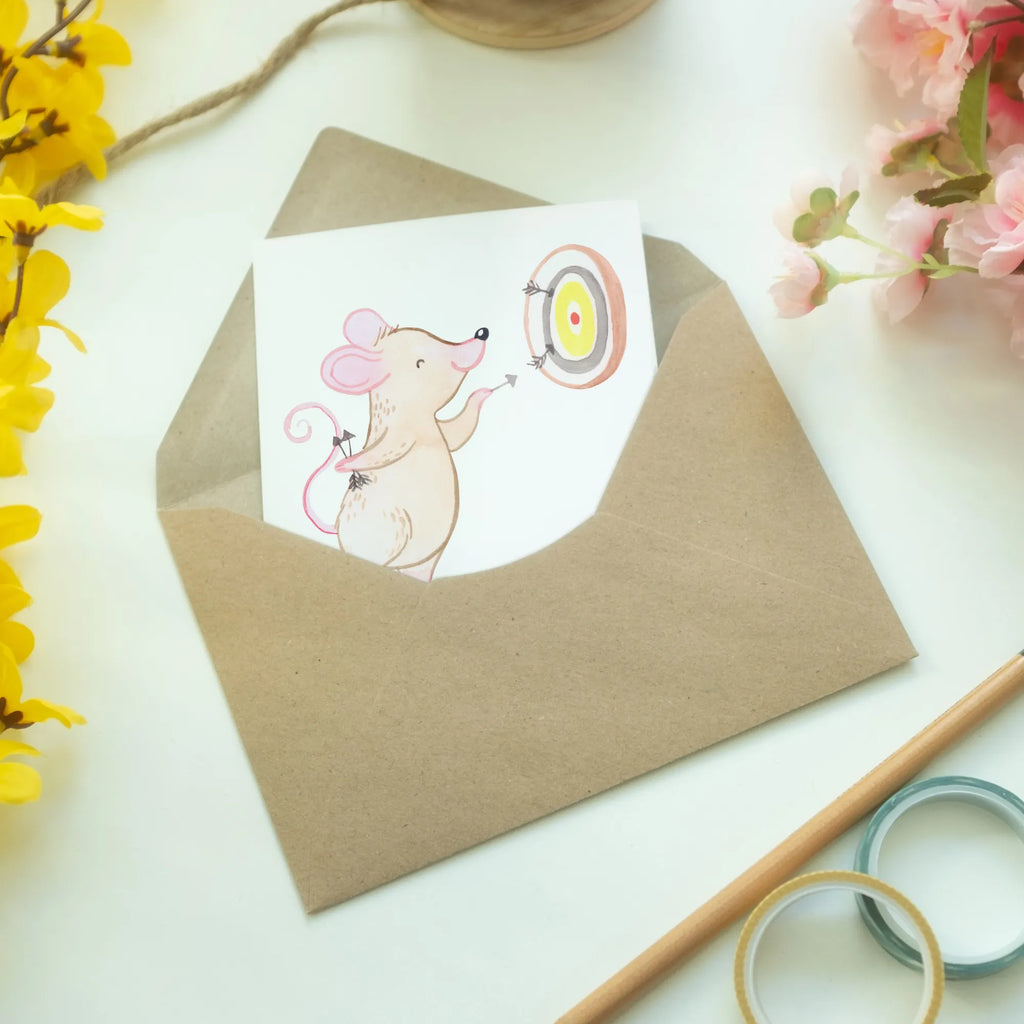 Personalised greetings card Mouse play darts Gift, sport, hobby, giving, thank you, award, profit, athlete, Play darts, darts tournament, darts