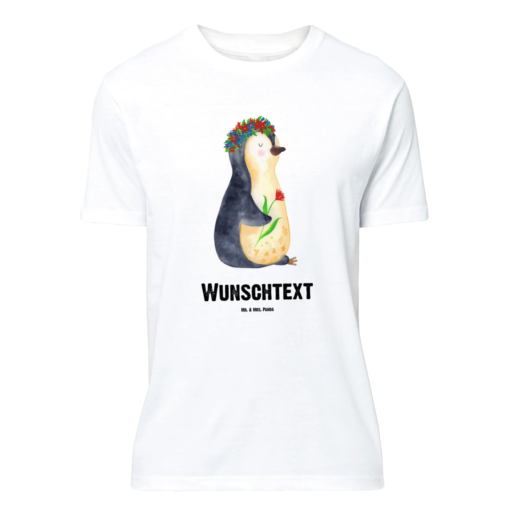 Personalised T-Shirt Penguin Flower T-Shirt mit Namen, Frauen, T-Shirt Personalisiert, Männer, T-Shirt mit Aufruck, Wunschtext, Bedrucken, Pinguin, Liebeskummer, Lebenslust, Motivation, Pinguine, Wünsche, Ziele, Geschenkidee, Lebensziele, Blumenkranz, Leben, Universum