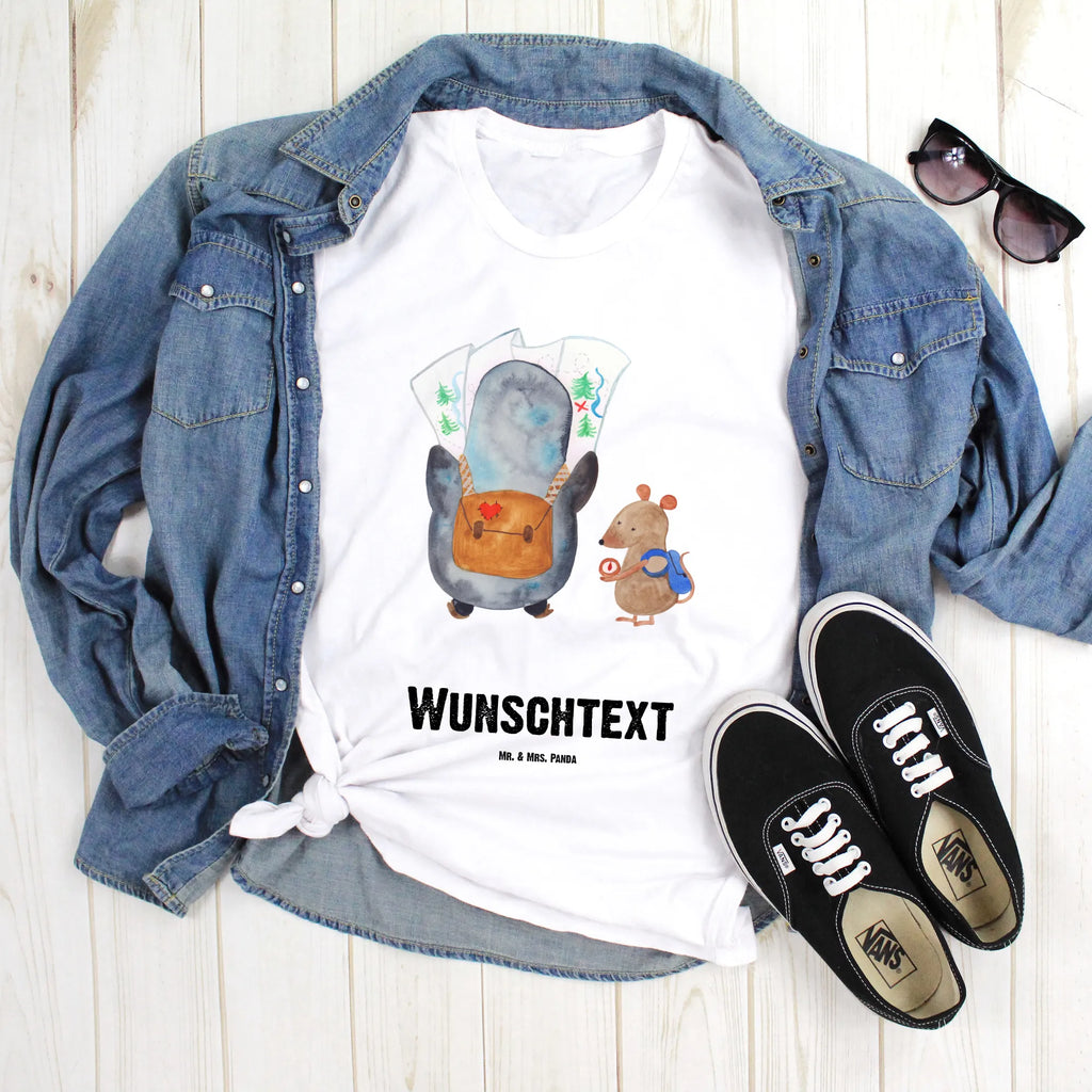 Rozmiar L Personalizowana koszulka Pingwin i Mysz Wędrowcy T-Shirt mit Aufruck, T-Shirt mit Namen, Bedrucken, T-Shirt Personalisiert, Wunschtext, Pinguin, Abenteurer, Roadtrip, Pinguine, Ausflug, Abenteuer, Wandern, Wanderlust