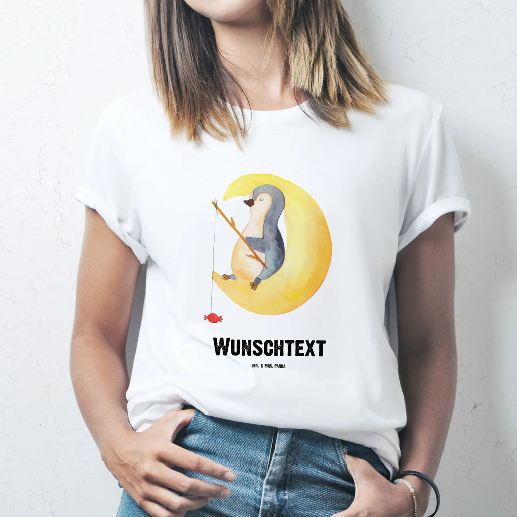 Rozmiar L Personalizowana koszulka pingwin księżyc T-Shirt mit Namen, T-Shirt Personalisiert, T-Shirt mit Aufruck, Pinguin, Pinguine, Gästezimmer, Spruch, schlafen, Schlafzimmer, Einschlafen, Nachtruhe, Schlafstörungen