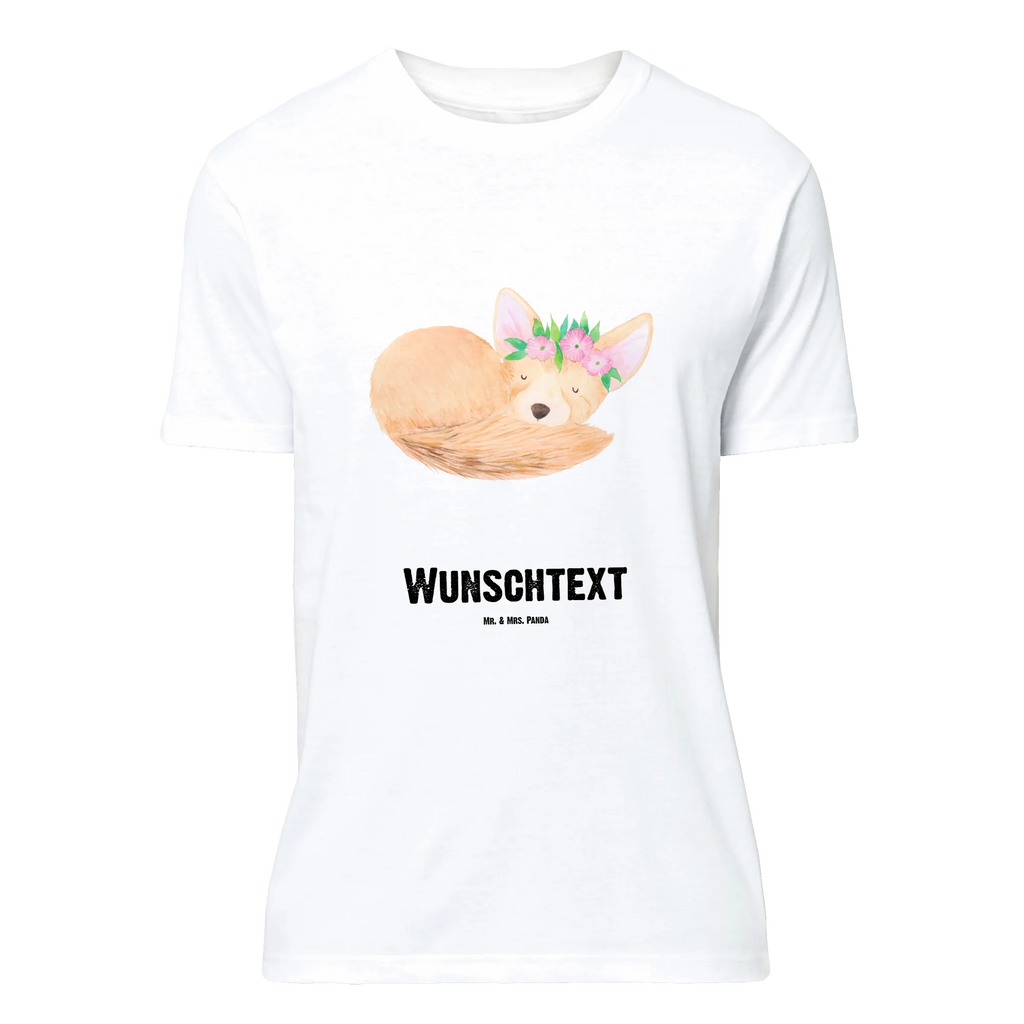 Rozmiar L Personalizowana koszulka lis pustynny kwiaty T-Shirt Personalisiert, Männer, Wunschtext, Frauen, Bedrucken, T-Shirt mit Aufruck, T-Shirt mit Namen, Wildtiere, Afrika, Blumenkranz, Blumen, Wüste, Glücklich, Wüstenfuchs
