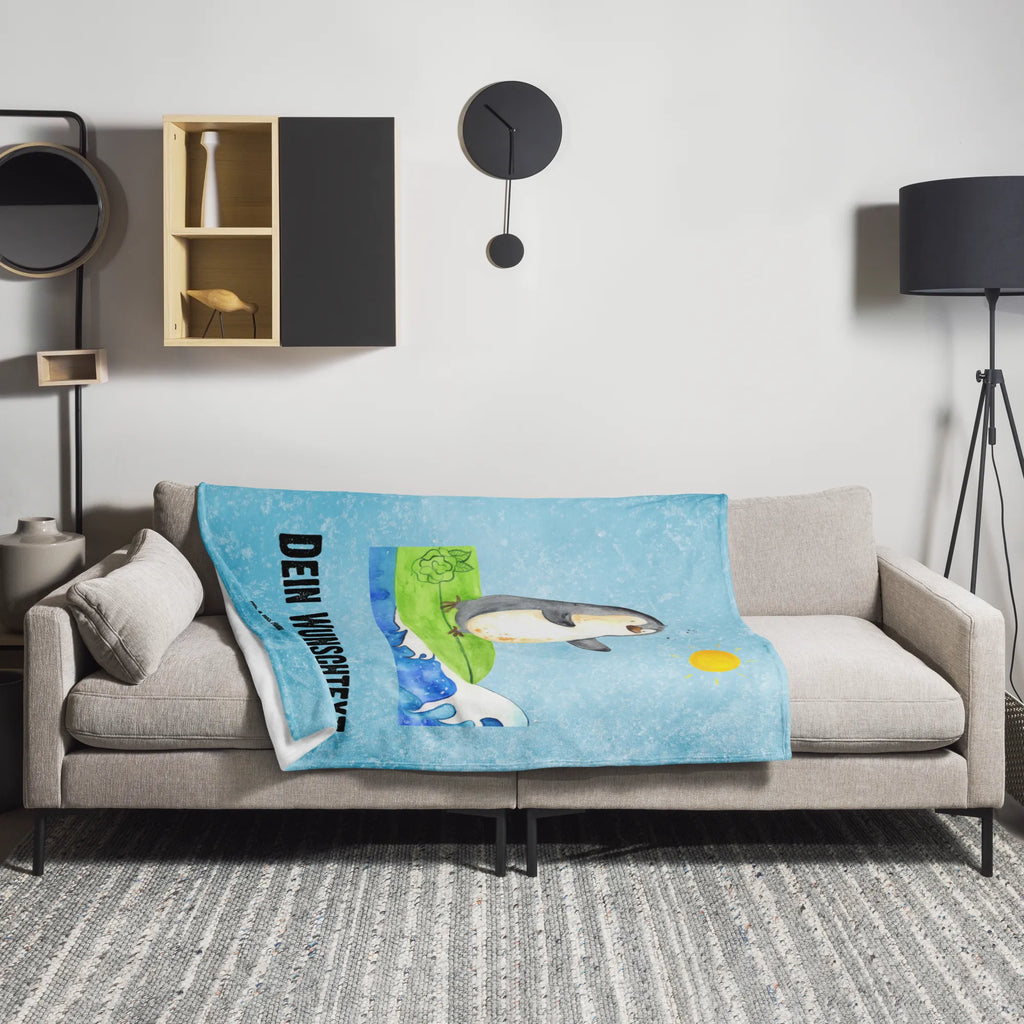 Personalisierte Decke Pinguin Surfer Kuscheldecke bedrucken, Kuscheldecke mit Namen, Decke bedrucken, Personalisierte Decke, Decke mit Namen, Pinguin, Hawaii, Urlaub, Wellen reiten, Wellen, Surfer, Portugal, Pinguine, surfen
