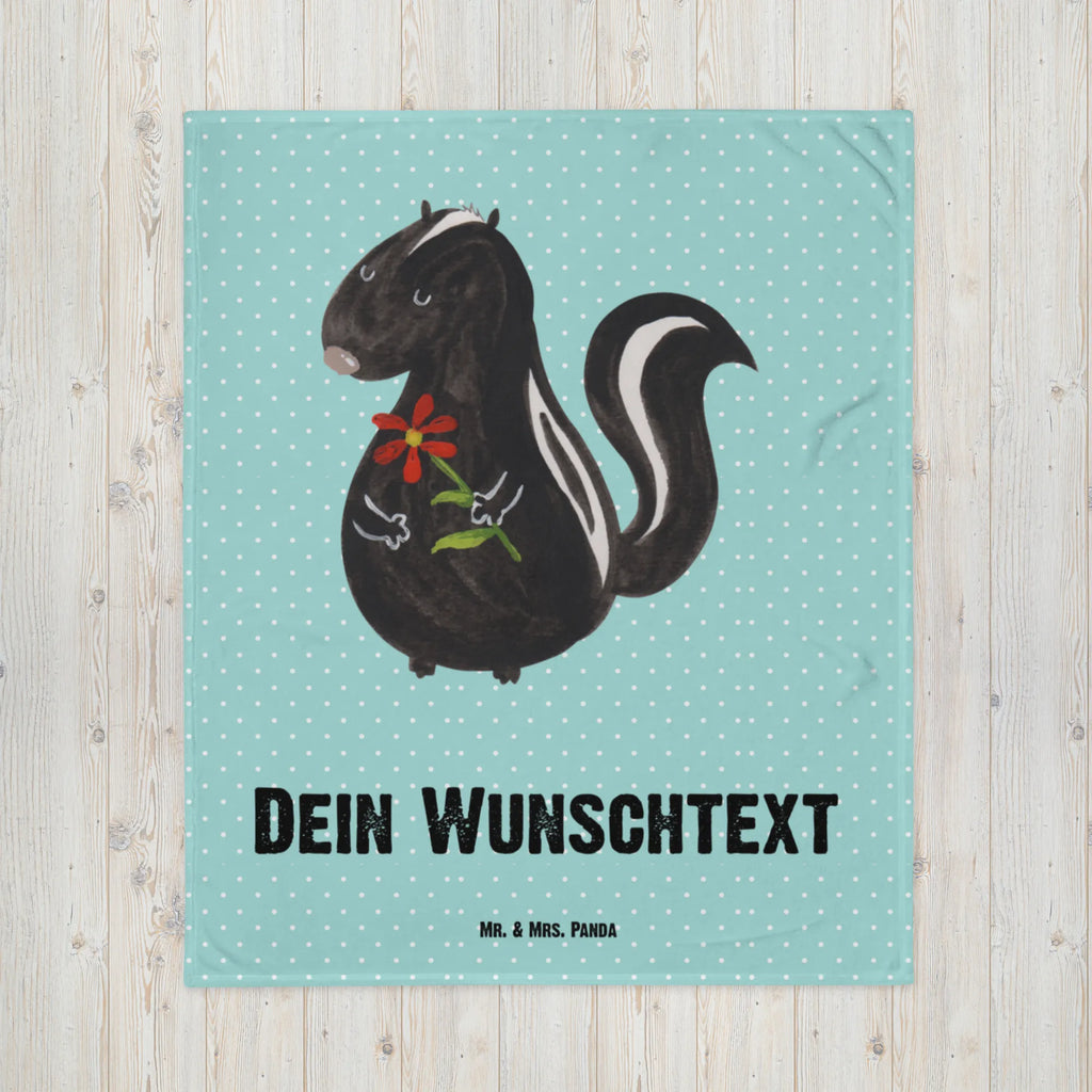 Personalisierte Decke Stinktier Blume Decke bedrucken, Kuscheldecke bedrucken, Kuscheldecke mit Namen, Decke mit Namen, Personalisierte Decke, Stinktier, Skunk, Stinker, verträumt, Träume, Dreams, Wildtier, Tagträumer, Stinki, Raubtier