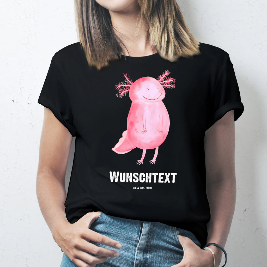 Personalisiertes T-Shirt Axolotl glücklich T-Shirt Personalisiert, T-Shirt mit Namen, Wunschtext, Bedrucken, T-Shirt mit Aufruck, Molch, Axolotl, Lurche, Lurch, Schwanzlurch, Axolot, Gute Laune, Motivation