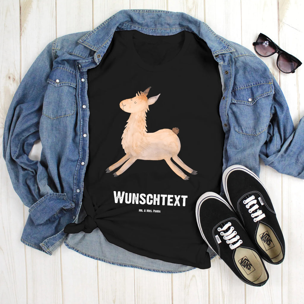 Personalised T-Shirt lama Jump T-Shirt Personalisiert, Bedrucken, Wunschtext, T-Shirt mit Aufruck, T-Shirt mit Namen, Alpaka, Lama, Guten Morgen, Lamas, Prüfung, Fröhlich, Start, Liebeskummer, Lieblingstag, Abitur, Freundin, Glück, Neustart, Happy Day