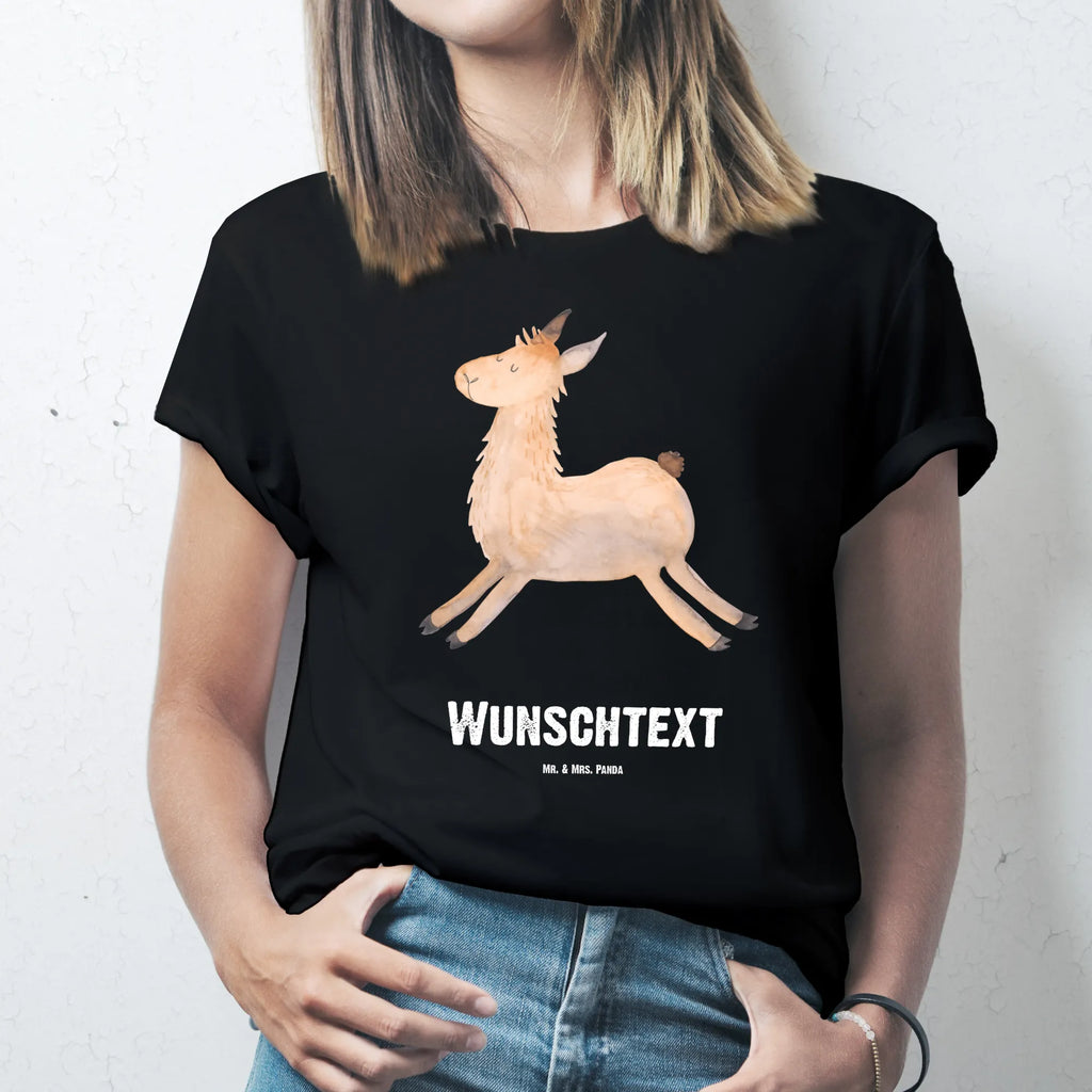 Personalised T-Shirt lama Jump T-Shirt Personalisiert, Bedrucken, Wunschtext, T-Shirt mit Aufruck, T-Shirt mit Namen, Alpaka, Lama, Guten Morgen, Lamas, Prüfung, Fröhlich, Start, Liebeskummer, Lieblingstag, Abitur, Freundin, Glück, Neustart, Happy Day