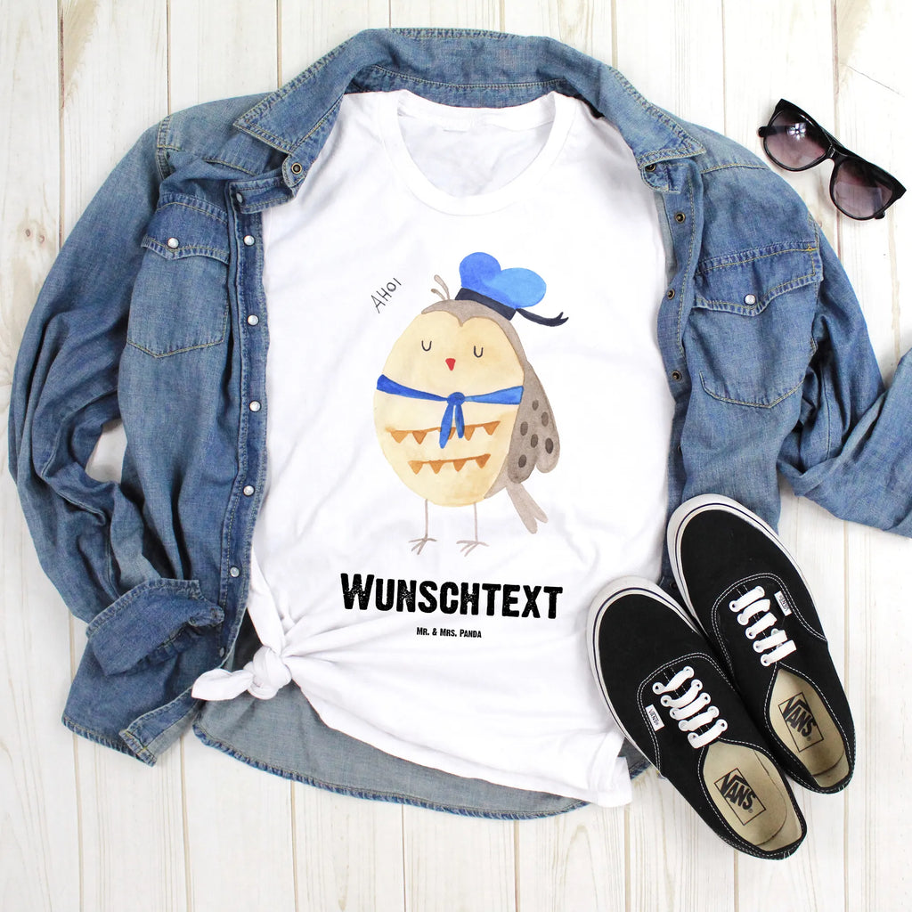 Rozmiar L Personalizowana koszulka sowa Marynarz Wunschtext, T-Shirt mit Namen, Bedrucken, T-Shirt mit Aufruck, T-Shirt Personalisiert, Eule, Heimathafen, Owl, Eule Deko, Seefahrer, Hochzeitstag Geschenk, Eule Spruch, Ehe, Matrose, Freundin, Wortspiel Lustig