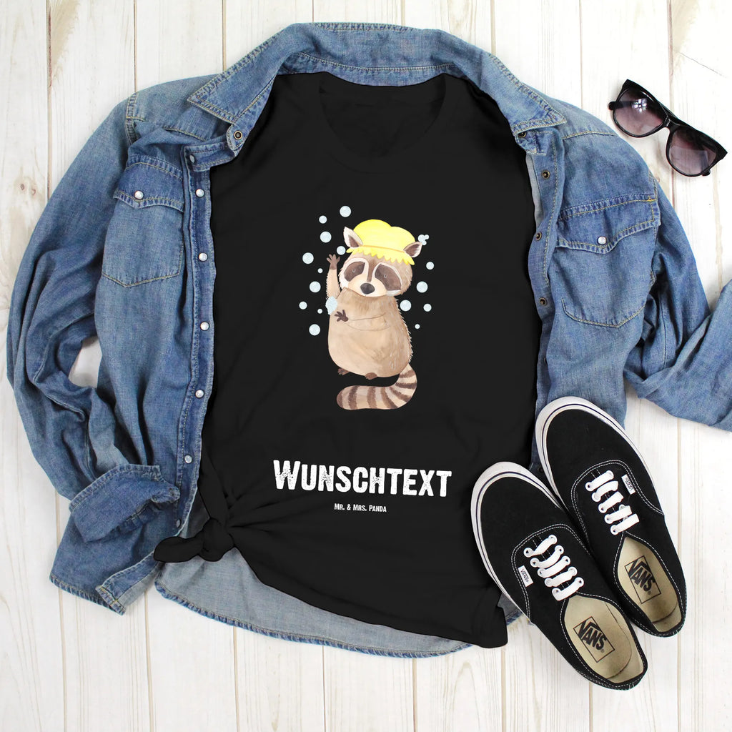 Rozmiar L Personalizowana koszulka Szop pracz T-Shirt Personalisiert, T-Shirt mit Aufruck, T-Shirt mit Namen, Wunschtext, Bedrucken, Tiermotive, Tiere, Gute Laune, Lustige Sprüche, Waschen, Waschbär, Seifenblasen, Plan, Tagträumen, Fröhlich