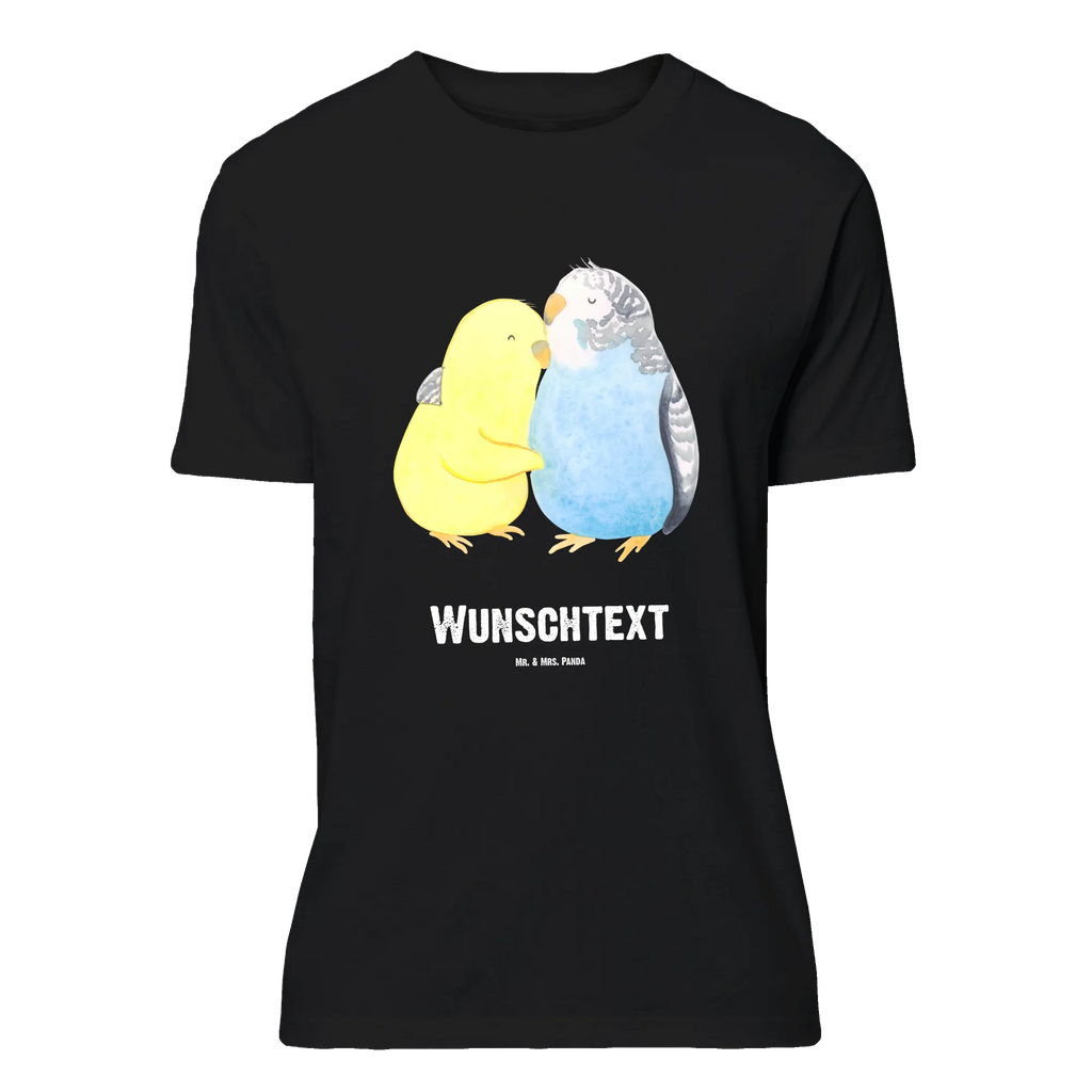 Personalised T-Shirt Parakeets in love Bedrucken, Wunschtext, T-Shirt Personalisiert, T-Shirt mit Namen, T-Shirt mit Aufruck, Freund, Jahrestag, Verlobung, Partner, Ehemann, Ehefrau, Freundin, Liebesgeschenk, Liebe, Heiraten, Heiratsantrag, Hocheitstag, Wellensittich, Nähe, Vögel, Kuscheln, Vertrauen