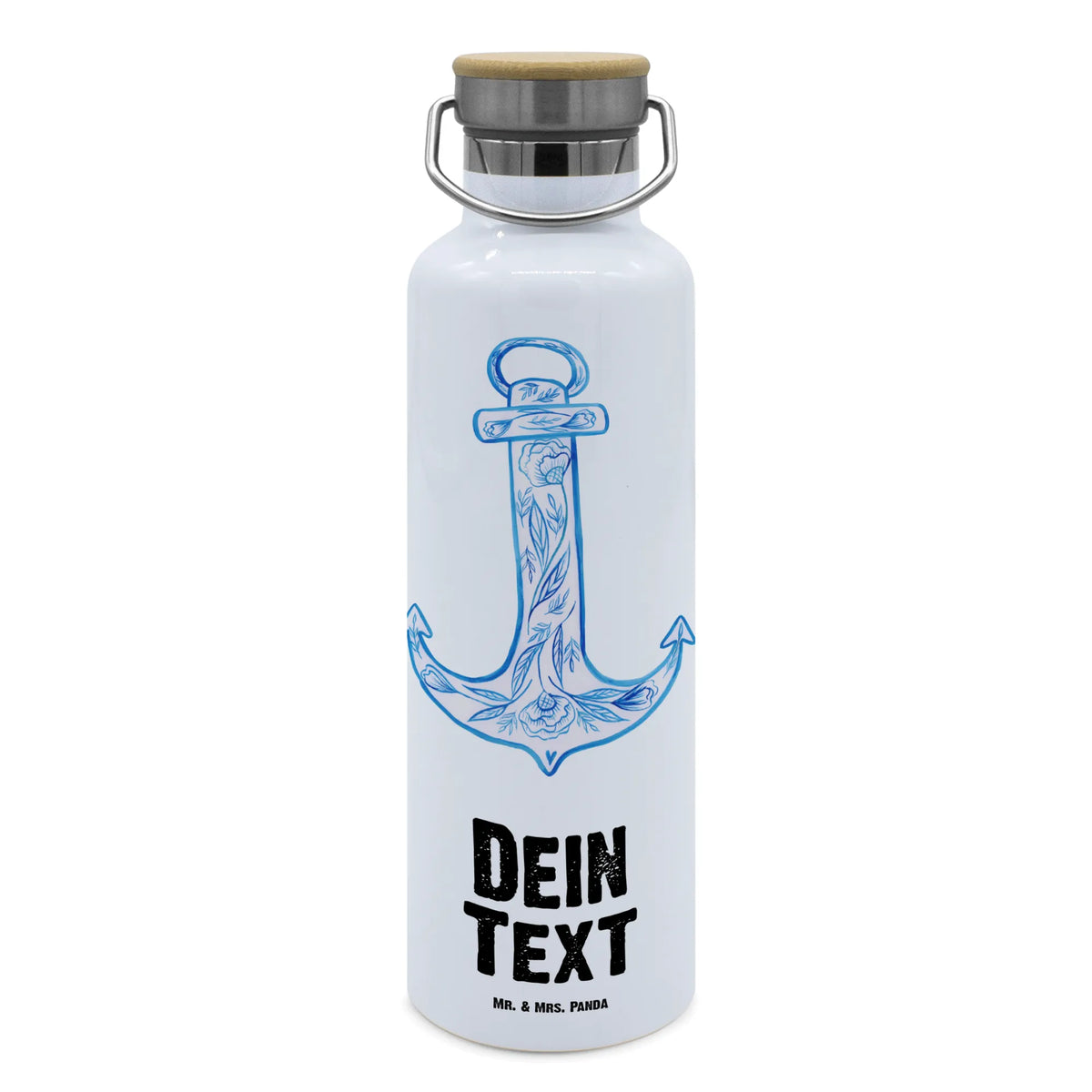 Personalised drinks bottle anchor Blue small animals, cute, funny, cute animal motives, hand drawn, small world, funny sayings, good mood, happy, gifts, gift ideas, special gifts, animal lover, card