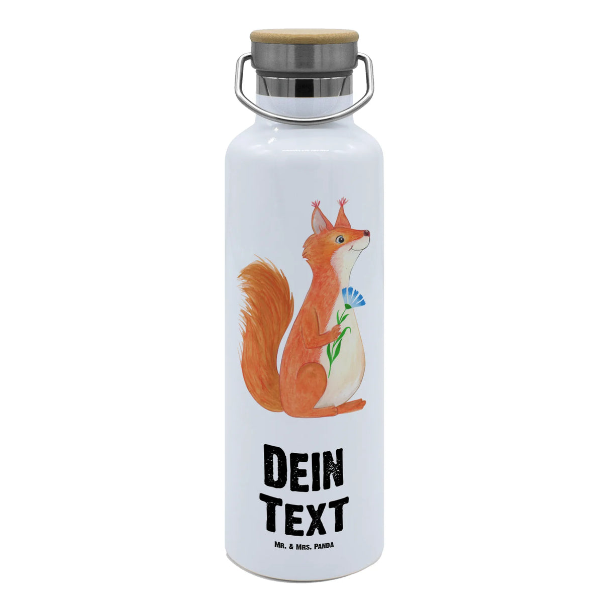 Personalised drinks bottle Squirrel flower card, gift ideas, gifts, small animals, cute, cute animal motives, hand drawn, funny sayings, good mood, special gifts, animal lover, motivation sayings, saying decoration, laughter, Squirrel, motivation pictures, happy saying, positive saying, fun
