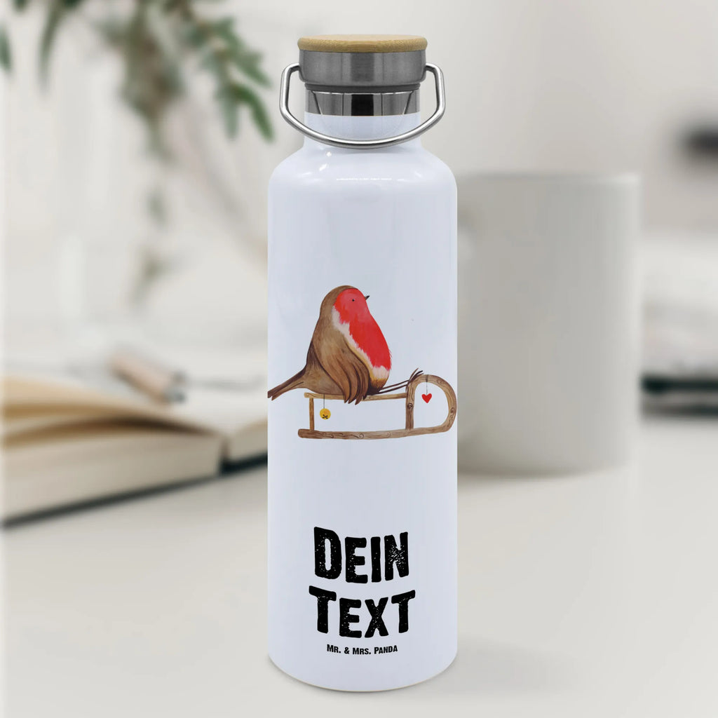 Personalised drinks bottle robin Sleds Winter, Christmas, Christmas time, snow, bird, sleigh