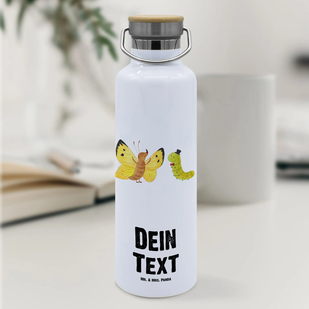 Personalised drinks bottle Caterpillar butterfly small animals, cute, funny, cute animal motives, hand drawn, small world, funny sayings, good mood, happy, gifts, gift ideas, special gifts, animal lover, card, Caterpillar, growing up, beauty, development, lemon butterfly, hat, butterfly, cocoon