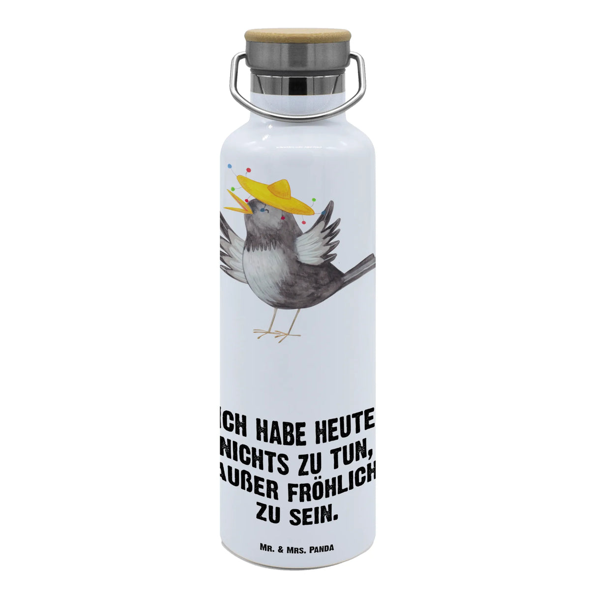 Drinks bottle Crow sombrero small animals, cute, funny, cute animal motives, hand drawn, small world, funny sayings, good mood, happy, gifts, gift ideas, special gifts, animal lover, card, Birds, Be happy, Bird, Happiness Saying, Magpie, Motivation, Raven, Saying positive