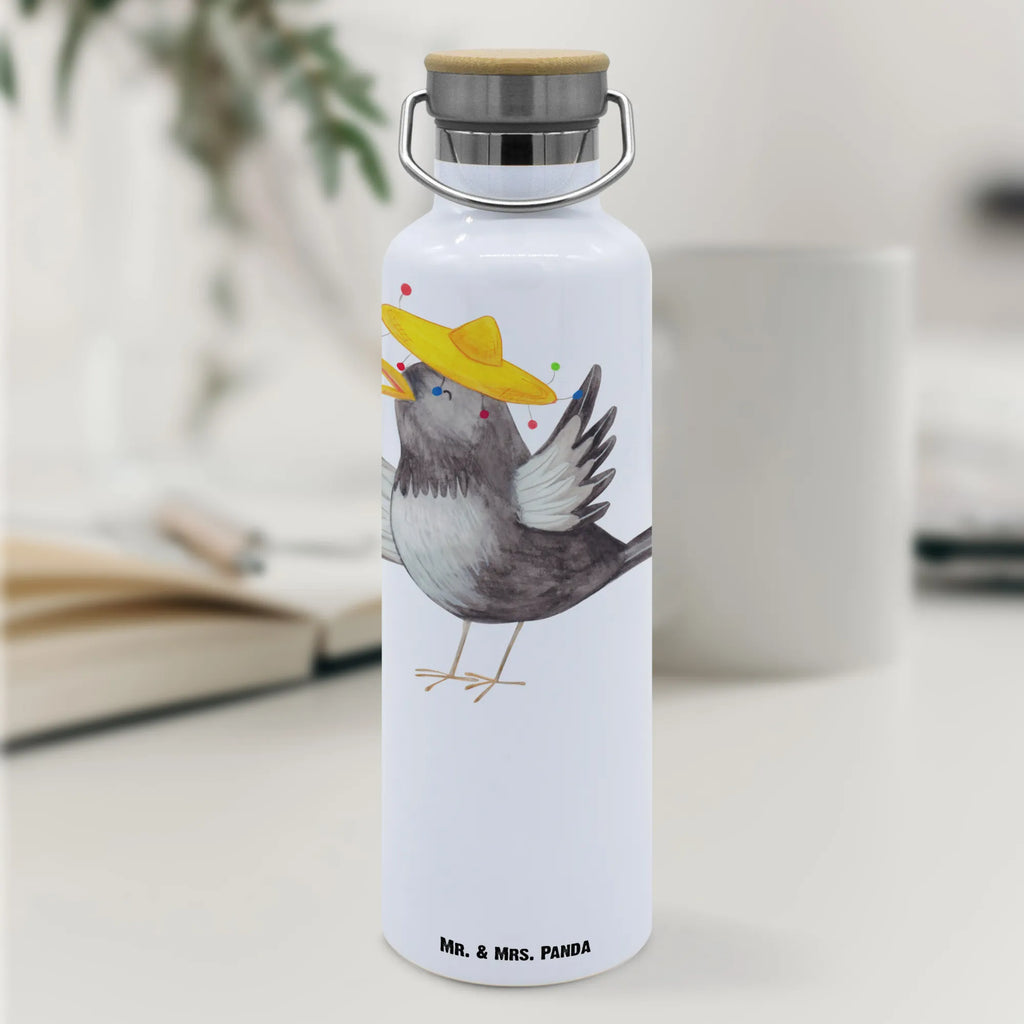 Drinks bottle Crow sombrero small animals, cute, funny, cute animal motives, hand drawn, small world, funny sayings, good mood, happy, gifts, gift ideas, special gifts, animal lover, card, Birds, Be happy, Bird, Happiness Saying, Magpie, Motivation, Raven, Saying positive