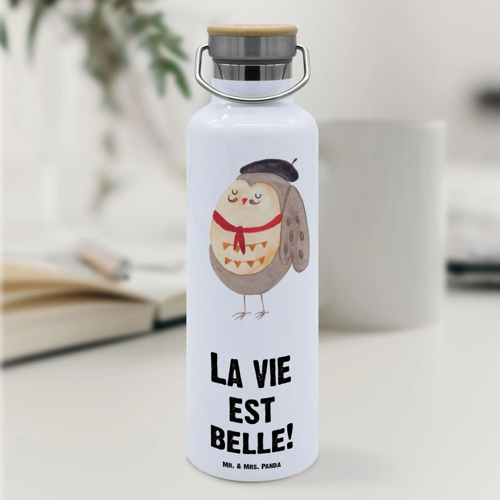 Drinks bottle Owl France owl, forest animal, bird, nocturnal, gift ideas, birthday present, illustrated, funny, romantic gift, owl decor, hibou, Say beautiful, Owls, France, Life is beautiful, Say French, La vie est belle, Owl, Owl decoration