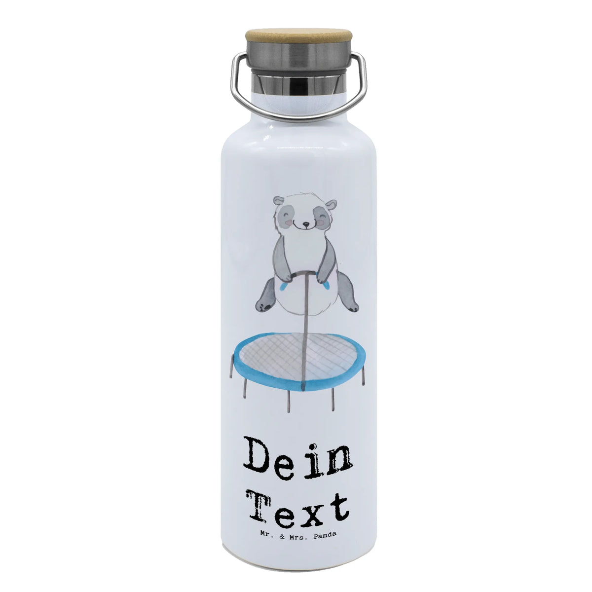 Personalised drinks bottle panda trampoline jumping Gift, sport, hobby, giving, thank you, award, profit, athlete, trampoline gymnastics, trampoline jumping, gym