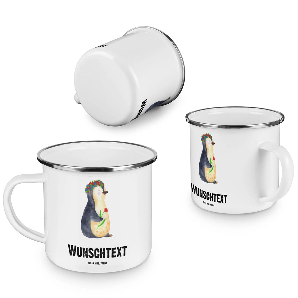 Spersonalizowany kubek emaliowany pingwin kwiaty Pinguin