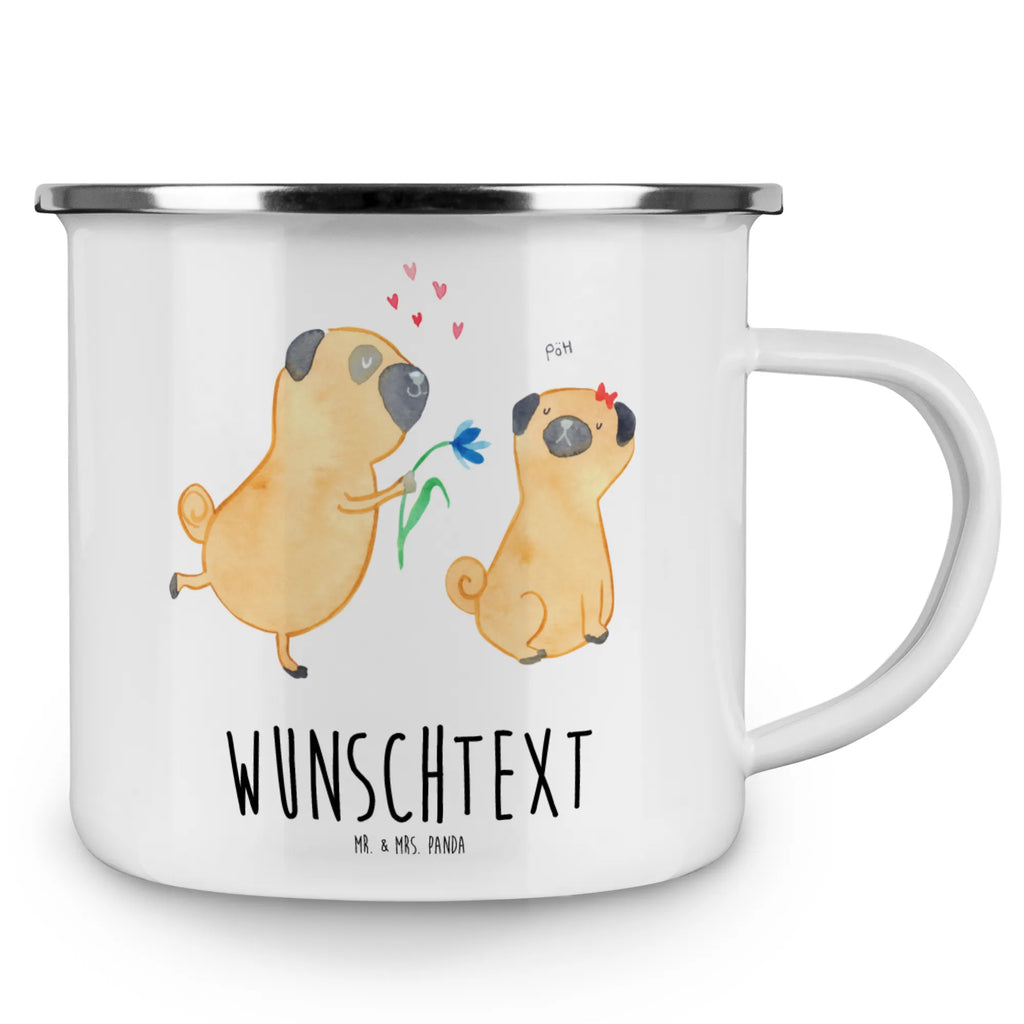 Personalised enamel cup pug In love dog, mutt, hound, woof, dog mama, dog breed, love dogs, love for dogs, dog decorative items, bag with dog print, funny gifts for dog owners, what do you give a dog lover, Christmas gifts for dogs, gifts for dogs, dog sayings, partner, love, love saying. Engaged, in love, boob, dog love, gift friend, Pug