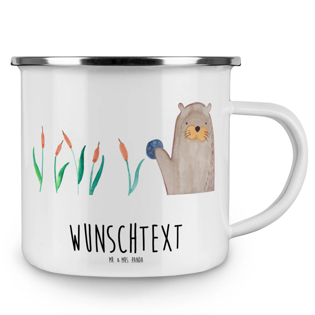 Personalisierte Emaille Tasse Otter mit Stein Campingtasse bedrucken, tassen bedrucken, tasse mit namen, personalisierte tasse, personalisierte tassen, tasse bedrucken, Campinggeschirr personalsisert, Emaille Tasse personalisiert, Namenstasse, Emaille Tasse mit Namen, Campingtasse personalisiert, tasse selbst gestalten, Otter, Fischotter, Seeotter, Otter Seeotter See Otter