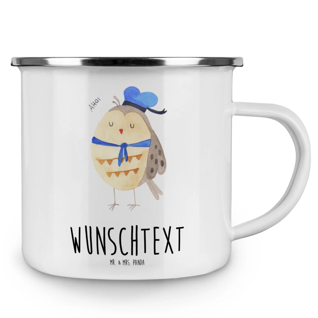 Personalised enamel cup Owl sailor owl, forest animal, bird, nocturnal, gift ideas, birthday present, illustrated, funny, romantic gift, owl decor, Mariner, Owl decoration, Pun funny, Girlfriend, Home port, Marriage, Sailor, Owl, Owl saying, Wedding anniversary gift