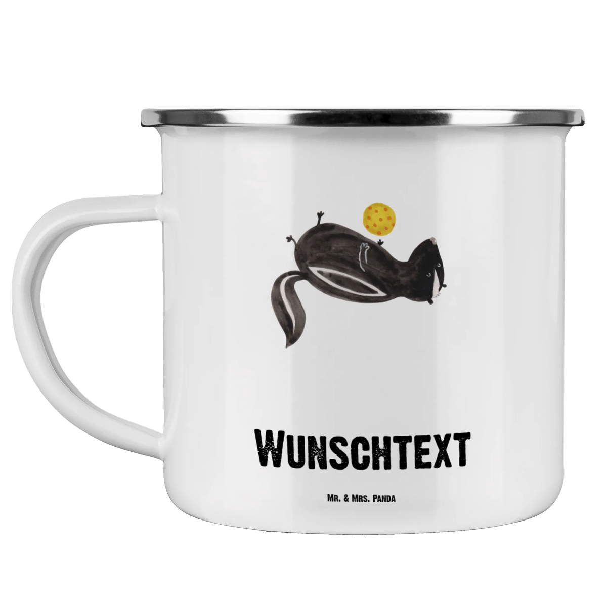 Personalised enamel cup skunk ball predator, wisdom, wild animal, stinky, playful