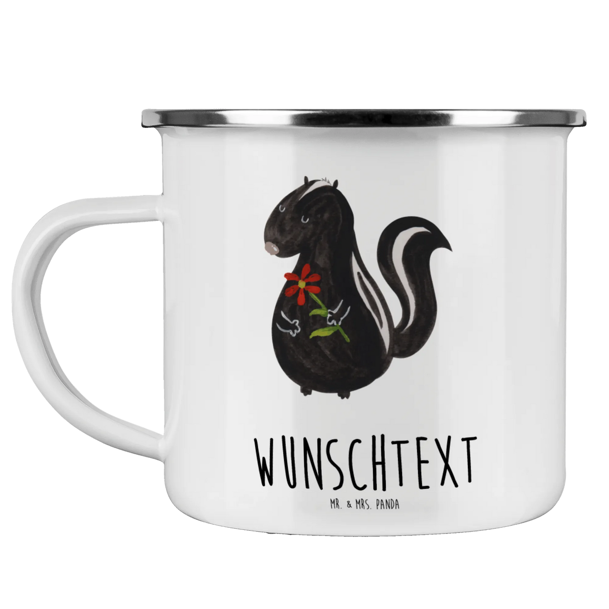 Personalised enamel cup skunk flower dreamy, predator, stink, wild animal, daydreamer