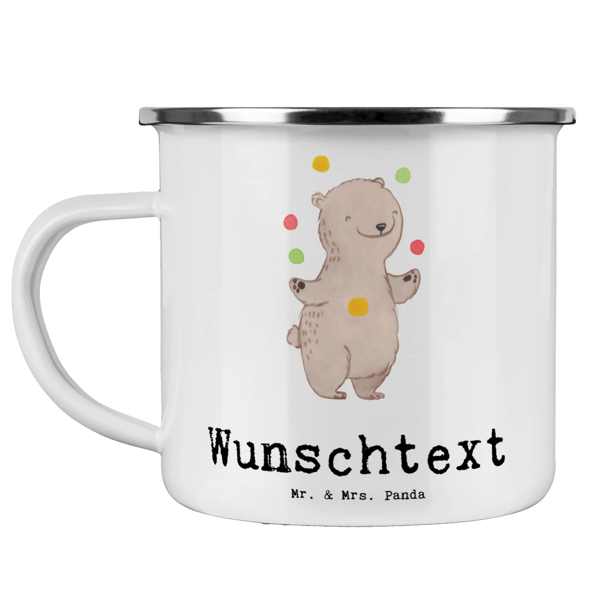 Personalised enamel cup bear Juggle Gift, giving, thank you, award, profit, athlete, circus, juggler, artistry, Juggling