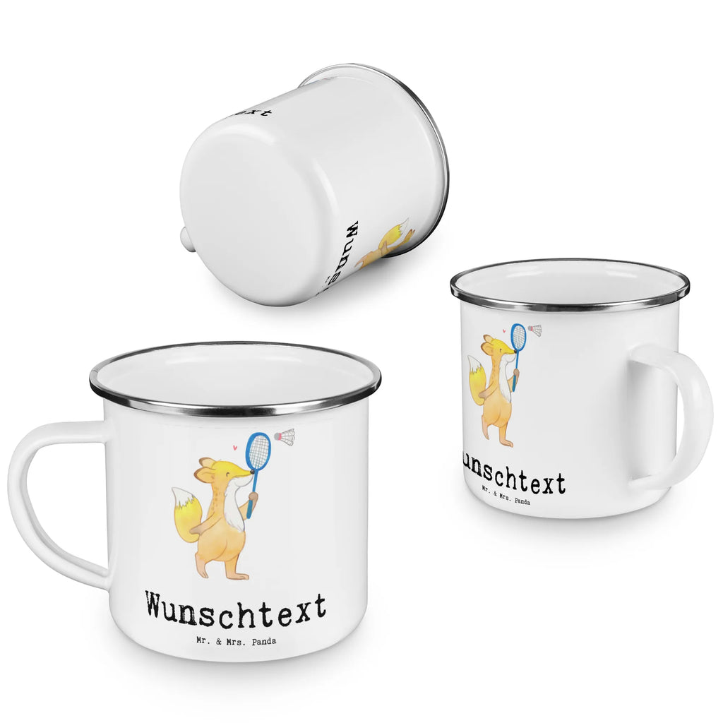 Personalisierte Emaille Tasse Fuchs Federball spielen Campinggeschirr personalsisert, tasse selbst gestalten, Campingtasse personalisiert, tassen bedrucken, tasse bedrucken, Emaille Tasse mit Namen, Namenstasse, Emaille Tasse personalisiert, tasse mit namen, personalisierte tassen, personalisierte tasse, Campingtasse bedrucken, Geschenk, Sport, Sportart, Hobby, Schenken, Danke, Dankeschön, Auszeichnung, Gewinn, Sportler, Badminton, Federball spielen