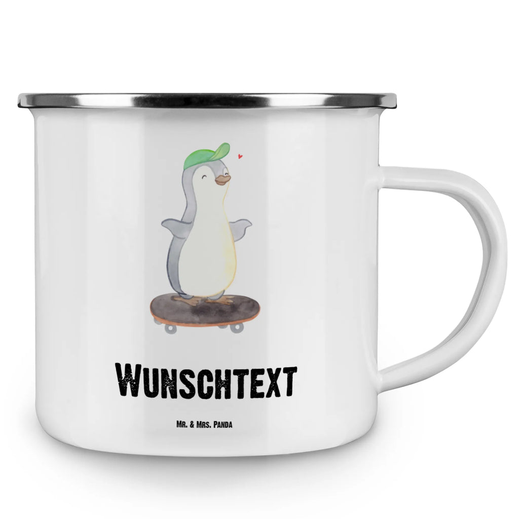 Personalisierte Emaille Tasse Pinguin Skateboarden tasse selbst gestalten, Campingtasse bedrucken, personalisierte tasse, personalisierte tassen, tasse mit namen, Campingtasse personalisiert, Emaille Tasse mit Namen, tassen bedrucken, tasse bedrucken, Namenstasse, Emaille Tasse personalisiert, Campinggeschirr personalsisert, Geschenk, Sport, Sportart, Hobby, Schenken, Danke, Dankeschön, Auszeichnung, Gewinn, Sportler, Skateboard fahren, Skateplatz, Skateboard, Skateboarden, Skaten