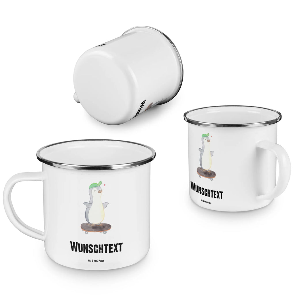 Personalisierte Emaille Tasse Pinguin Skateboarden tasse selbst gestalten, Campingtasse bedrucken, personalisierte tasse, personalisierte tassen, tasse mit namen, Campingtasse personalisiert, Emaille Tasse mit Namen, tassen bedrucken, tasse bedrucken, Namenstasse, Emaille Tasse personalisiert, Campinggeschirr personalsisert, Geschenk, Sport, Sportart, Hobby, Schenken, Danke, Dankeschön, Auszeichnung, Gewinn, Sportler, Skateboard fahren, Skateplatz, Skateboard, Skateboarden, Skaten