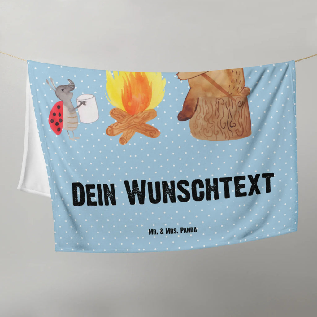 Baby blanket with name Bear & Ladybird campfire bear, teddy, teddy bear, cuddly toy, Campfire