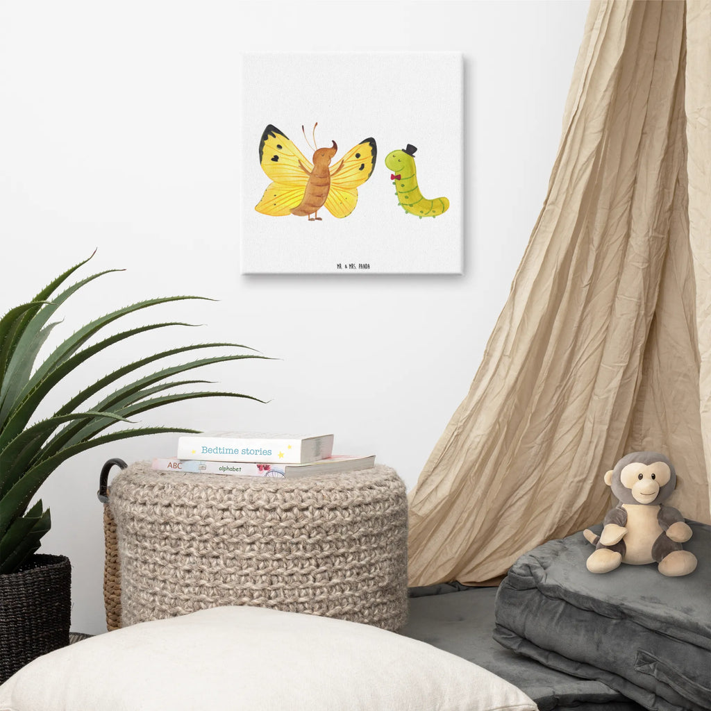 Leinwand Bild Raupe & Schmetterling Kunstdruck, Bild, Leinwand, Wanddeko, Dekoration, Tiermotive, Gute Laune, lustige Sprüche, Tiere, Hütchen, Entwicklung, Zitronenfalter, Kokon, Schmetterling, Hut, Erwachsen werden, Raupe, Aufwachsen, Schönheit